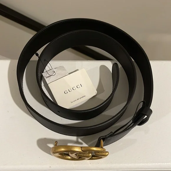 Gucci Black Leather Double GG Belt - Picture 8 of 11
